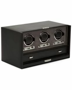 WOLF Blake Leather Triple Winder With Storage Home Jewelry Boxes & Watch Winders