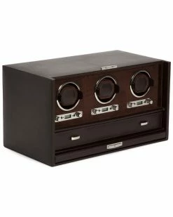 WOLF Blake Leather Triple Winder With Storage Home Jewelry Boxes & Watch Winders
