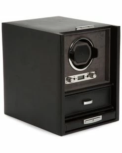 WOLF Blake Leather Single Winder With Storage Home Jewelry Boxes & Watch Winders